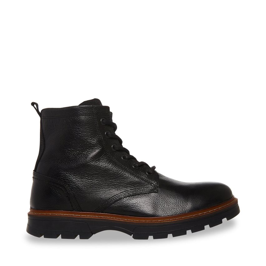 Black Steve Madden Lucius Leather Men\'s Ankle Boots | PH 0825UHX